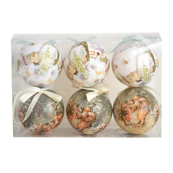 6 PCS Christmas Tree Ornaments Ball Vintage, Farmhouse Distressed Hanging Decorations for Xmas Tree, Shatterproof Holiday Party Favors & Home Decor