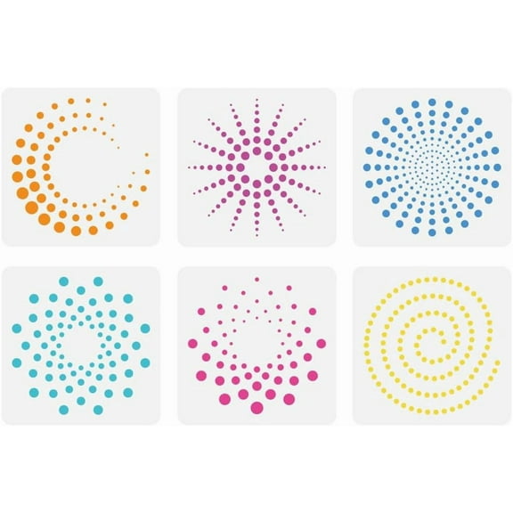 6 PCS Circular Dots Stencils for Painting 5.9x5.9 inch Small Dots Drawing Templates Sun Round Flower Pattern Painting Stencils Reusable Daily Theme Templates for Wall Door Decoration Mixed Color