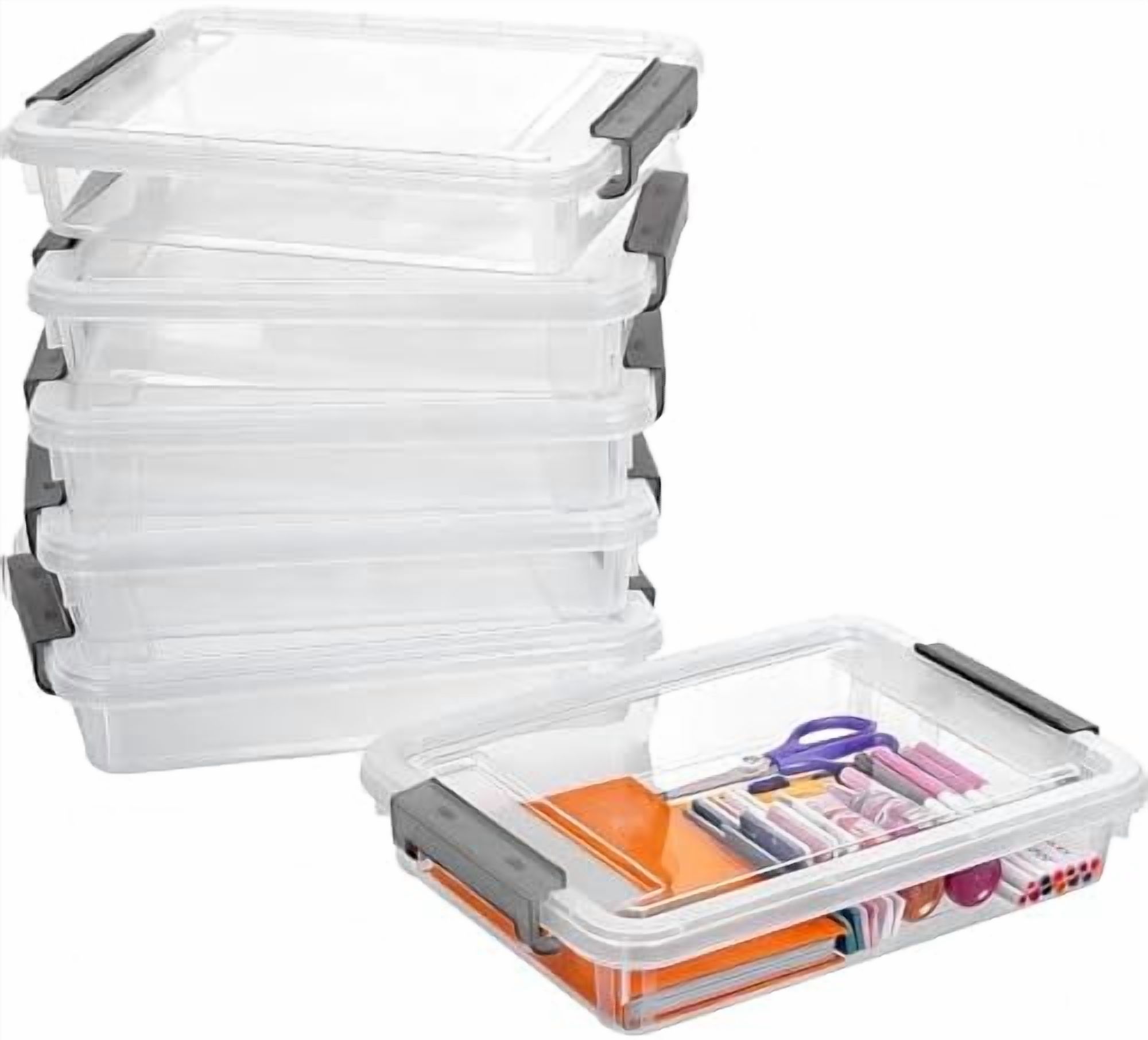 Paperclib Box 6 PCS Clear Plastic Container Clip Box with Latching Lids, Stackable ...