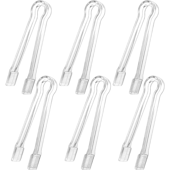 6 PCS Clear Plastic Serving Tongs, 6.3 Inch Mini Serving Utensils Plastic Tongs Ice Tongs for Buffet Bar Kitchen BBQ Appetizers Pastries Christmas Party
