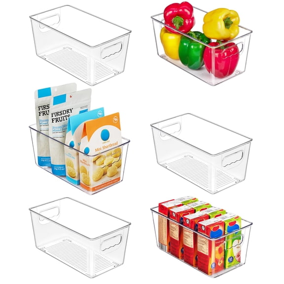 6 PCS Clear Plastic Storage Bins, Pantry Organizer Containers with Handle for Refrigerator, Fridge, Cabinet, Kitchen, Countertops, Cupboard, Home Organization and Storage, XL