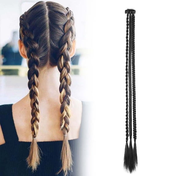 6 PCS Clip in Braid Hair Extensions for Women, 3 Braids Per Clip Natural Soft Synthetic Baby Braid Hairpieces(Black,60cm)