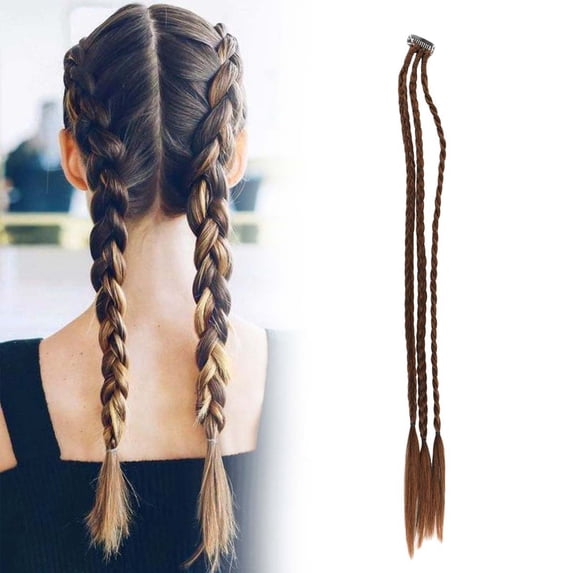 6 PCS Clip in Braid Hair Extensions for Women, 3 Braids Per Clip Natural Soft Synthetic Baby Braid Hairpieces(Coffee,55cm)