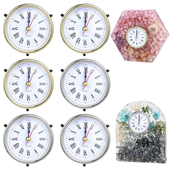 6 PCS Clock Parts for Clock Resin Mold, Roman Numerals Clock Piece for Epoxy Resin Clock Casting Mold, Battery Powered Quartz Clock for Table Clock Decor DIY Present, 2 Colors Golden Silver