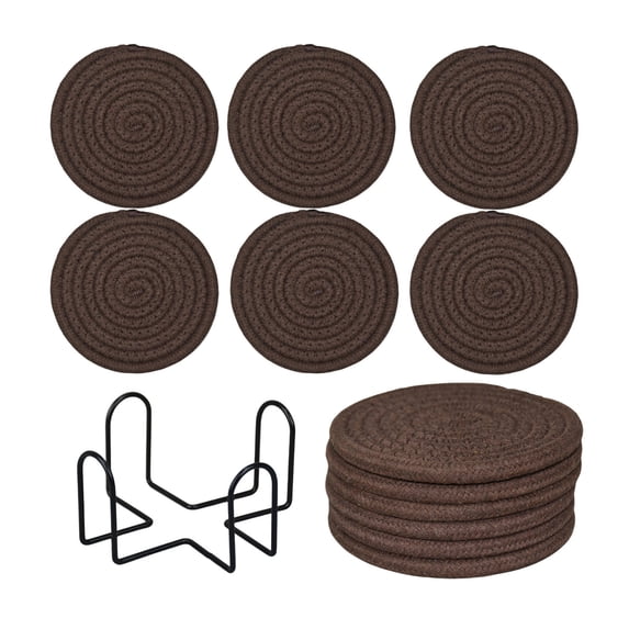 6 PCS Coasters for Drinks with Holder, Absorbent Cotton Woven Coasters, Cup Coasters for Coffee Table, Desk & Dining Table Bohemian Style for Home & Tabletop Decor,4.61 Inches