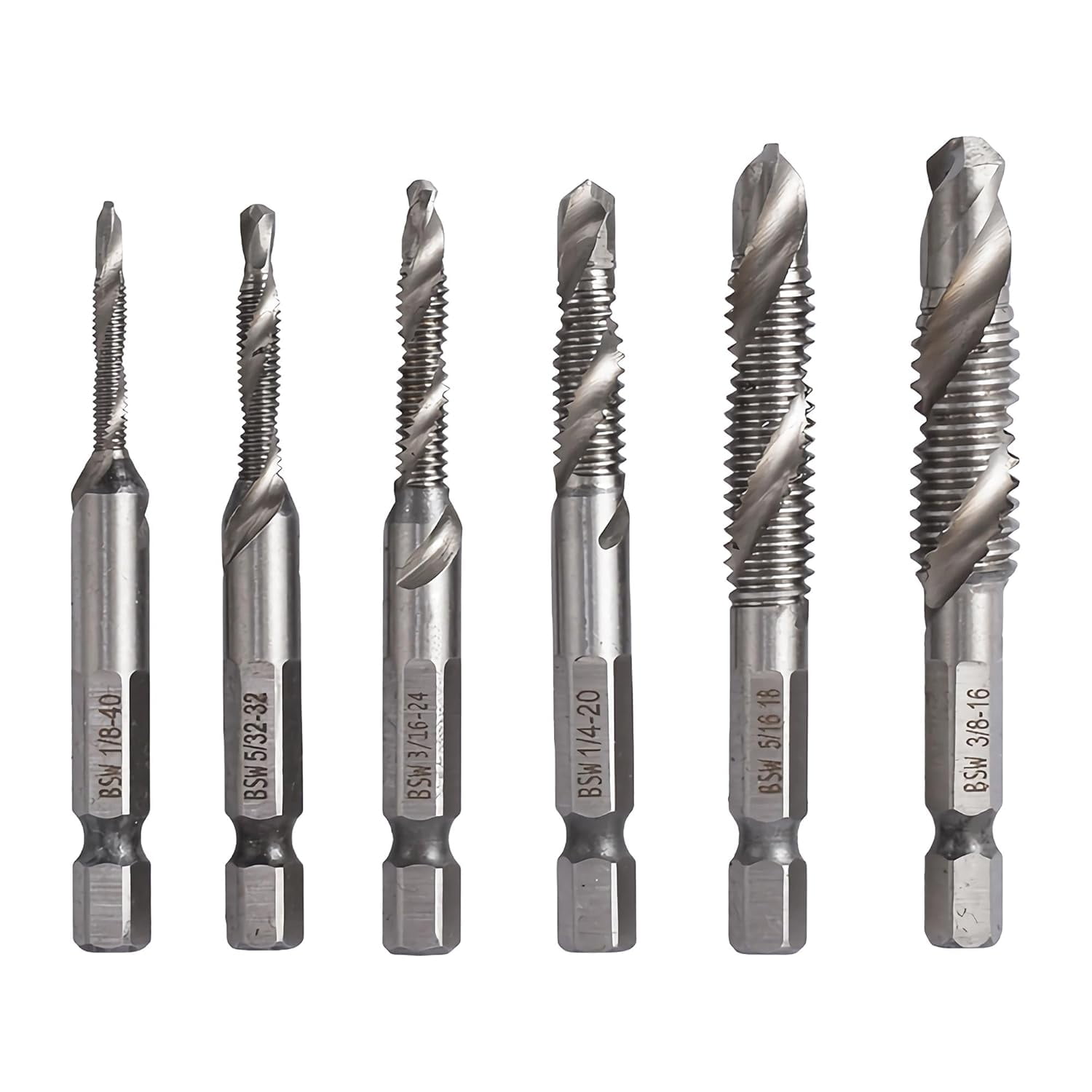 6 PCS Combination Drill and Taps Bit Set, SAE HSS 4341 with Ti-Plating ...