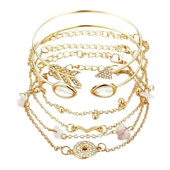 6 PCS Creative Fashion Bracelet Set - V-Shaped Bangle With Drill, Alloy Material, Adjustable, Suitable For Women & Girls, Ideal Best Friend Gift