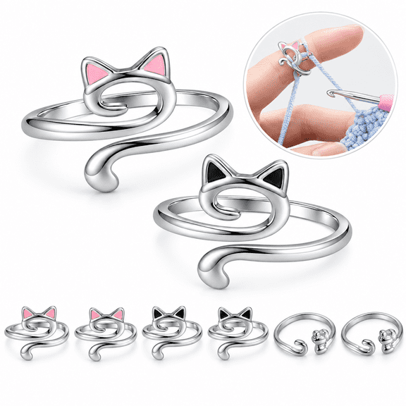 6 PCS Crochet Tension Ring,Adjustable Yarn Guide Rings Metal Cat Ear Design,Knitting Loop Accessories for Crocheters Beginners Mothers Grandmas