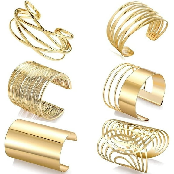 6 PCS Cuff Bangle Bracelet for Women Open Wide Wire Bracelets Gold Wrist Cuff Wrap Bracelet