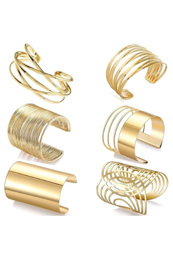 6 PCS Cuff Bangle Bracelet for Women Open Wide Wire Bracelets Gold Wrist Cuff Wrap Bracelet
