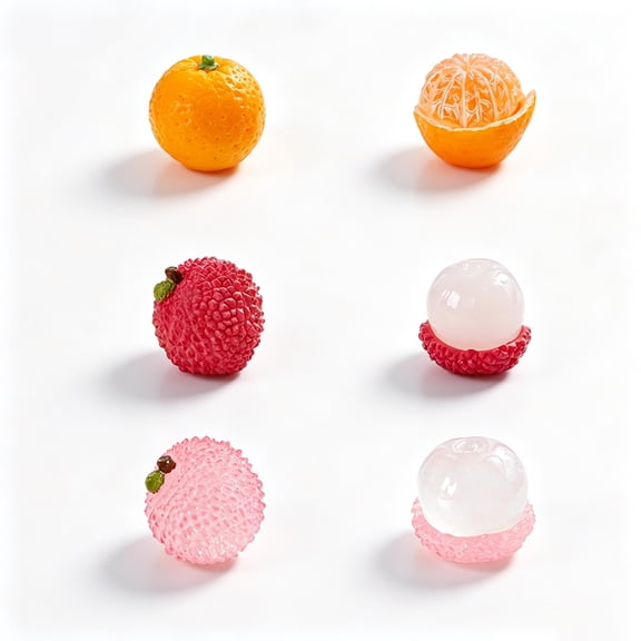 6 PCS Cute Fruit Car Dashboard Decorations, Lychee & Orange Shaped Auto Center Console Ornaments, Universal for Cars, Bathroom, Bedroom, Kitchen