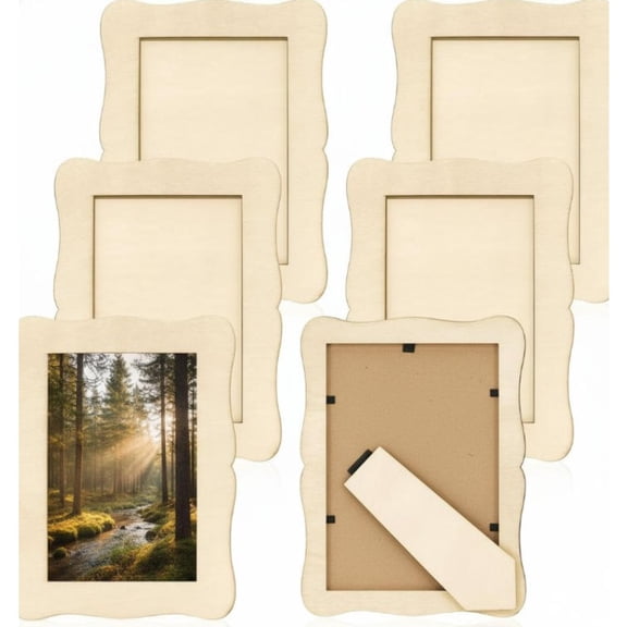 6 PCS DIY Wooden Picture Frames Unfinished Solid Wood Photo Picture Frames for 4 x 6 in Photos, Standing Wooden Photo Frames for Valentine's Day Wood Decor Mother's Day Gift Crafts Wood (Rectangle)