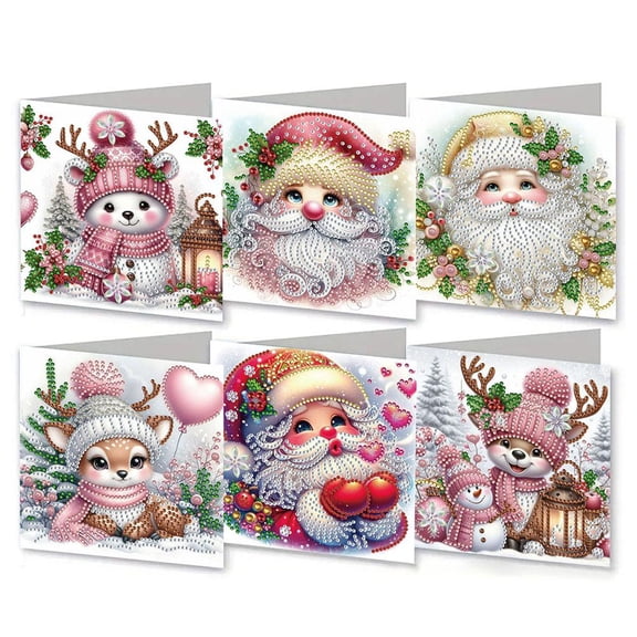 6 PCS Diamond Art Painting Christmas Greeting Cards - DIY Snowman Craft Card Making Kits for Adults & Kids, 11.70 Inch Paper Xmas Postcards with Tutorial, Personalized Holiday Gifts & Home Crafts