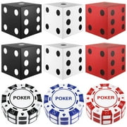 6 PCS Dice Favor Boxes with 6 PCS Chips, 11 x 11 x 11 Inches Casino Theme Party Decorations Dice Boxes, Dice Centerpieces Casino Birthday Party Decorations Boxes, Large Dice Boxes for Casino