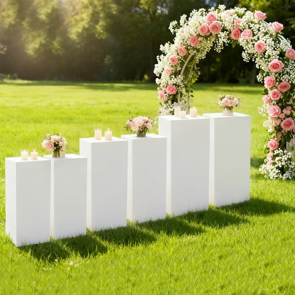 6 PCS Display Pedestal Stand for Parties, Weddings, Corporate Events, Celebrations, Exhibition Halls, Retail Stores, Metal Display Pedestal Stands, Display Pillars for Birthday Party Wedding