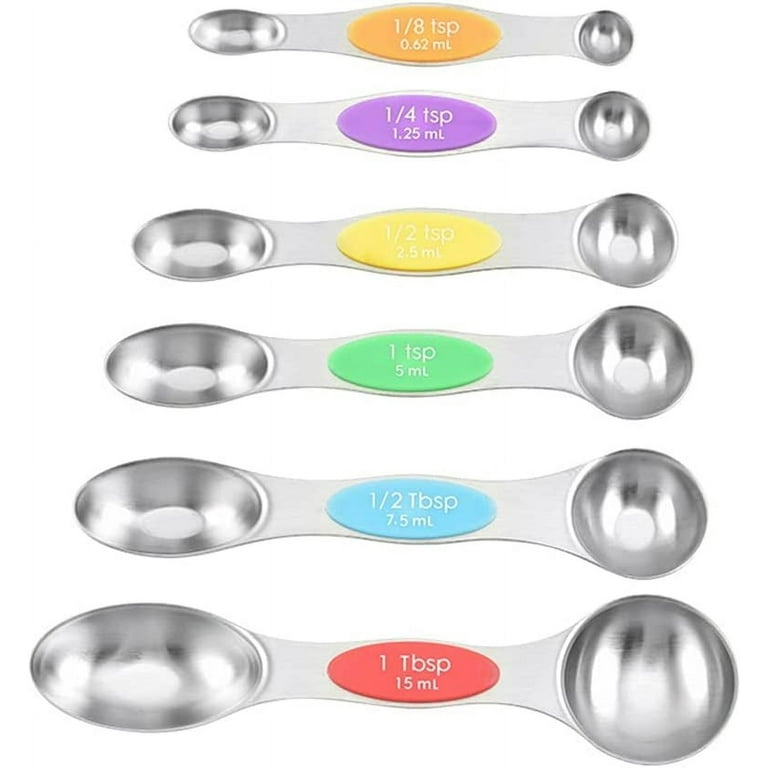 Magnetic Measuring Spoons Set of 6 Stainless Steel Dual Sided Stackable  Teaspoon
