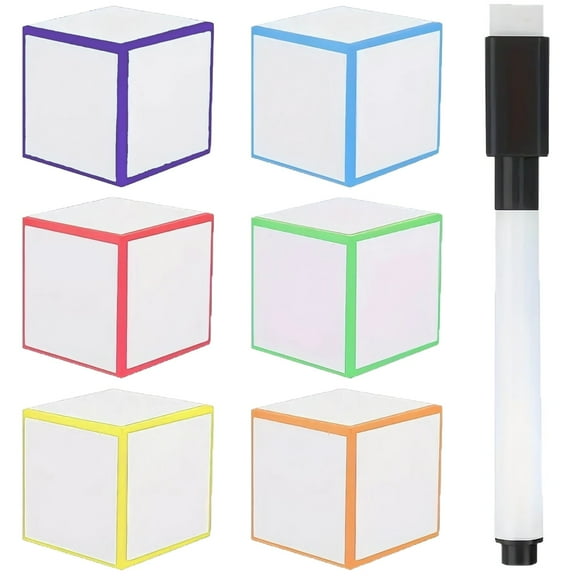 6 PCS Dry Erase Foam Dice, Blank EVA Dice with Colorful Edges, Reusable Writing Surface, Includes Black Marker, Ideal for Custom Games and Learning Activities