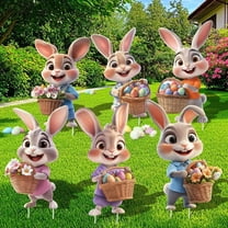 6 PCS Easter Bunny Decorations Outdoor, Easter Bunny Signs, Easter Bunny Yard Decorations Outdoor with Stakes, Bunny Garden Sign Spring Home Decor Waterproof Lawn Signs