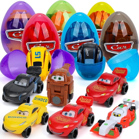 6 PCS Easter Eggs Filled with Die-Cast Car for Boy - Metal Vehicle Toys for Easter Egg Hunts, Basket Stuffers, Party Favors, Egg Fillers & Classroom Prizes