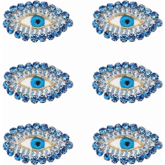 6 PCS Egypt Patch 1.4x2 inch Blue Gold Glass Rhinestone Applique Patch Eye Shape Exquisite Embroidered Sew On Patches with Felt Back for Clothing Backpacks Embellishment diy