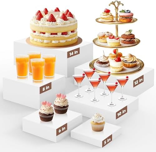 Long Buffet Riser 6 PCS Extra Large Buffet Risers Set, White Acrylic Food Risers for ...