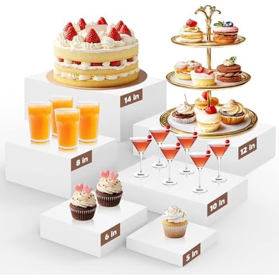 Box Riser Set For Large Items 6 PCS Extra Large Buffet Risers Set, White Acrylic Food Risers for ...