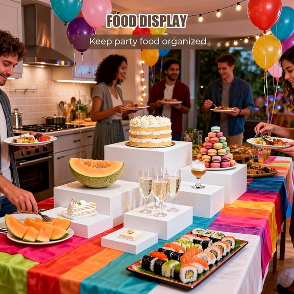 6 PCS Extra Large Buffet Risers Set, White Acrylic Food Risers for Buffet Table, Display Stand Shelf with Hollow Bottoms for Catering Dessert Collectibles Jewelry Figures Show