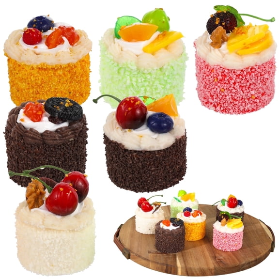 6 Pack Fake Mousse Cupcakes  Artificial Cupcakes for Display with Fruit Topper, Realistic PU Cake Models, Fridge Magnets & Photography Props, Lifelike Dessert Decor