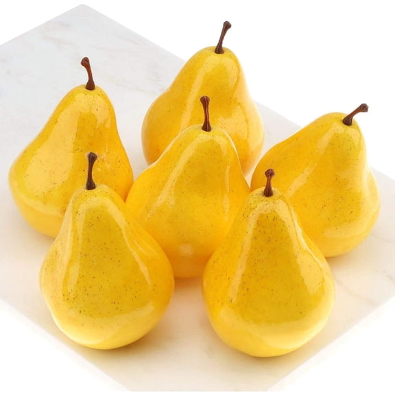 6 PCS Fake Pear Artificial Faux Fruits Model Lifelike Yellow Pear Home Kitchen Fall Party Decoration Fruit Bowls Desk Ornament