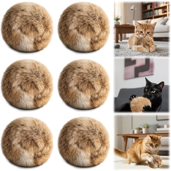 6 PCS Fake Rabbit Fur Ball Cat Balls, 3.15" Fake Rabbit Fur Balls for Indoor Cats, Catnip Infused Cat Ball for Interactive Play and Spiritual Motivation