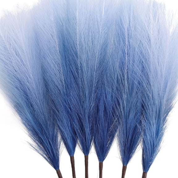 6 PCS Faux Pampas Grass Arrangement - 18"/45cm Artificial Fluffy Pompous Grass Stems for Chic Home and Wedding Decor (Blue Gradient)