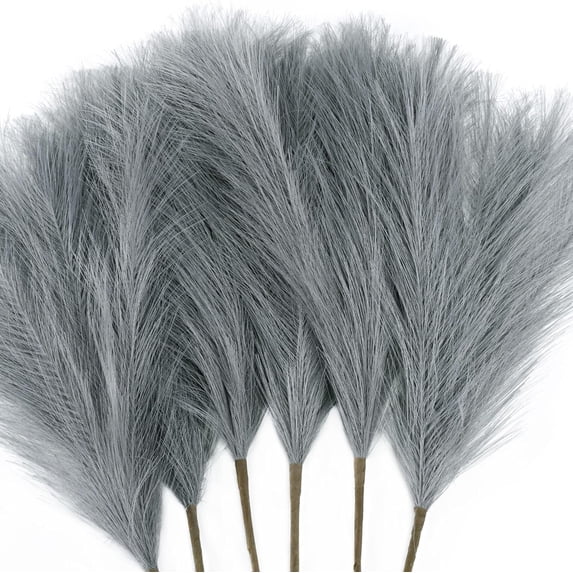 6 PCS Faux Pampas Grass Arrangement - 18"/45cm Artificial Fluffy Pompous Grass Stems for Chic Home and Wedding Decor (Grey)