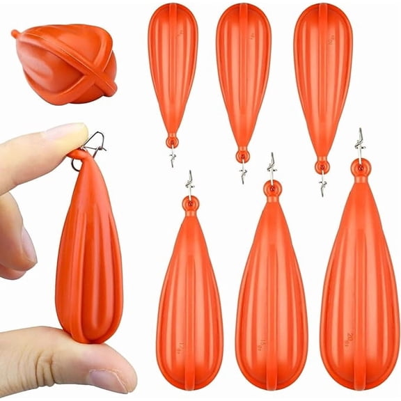 6 PCS Fishing Practice Plugs - 6 Mixed Sizes Orange Bait Casting Practice Plug, Suitable to Improve Throwing Skills (1/5 oz, 1/4 oz, 3/8 oz, 2/5 oz, 1/3 oz, 3/4 oz)