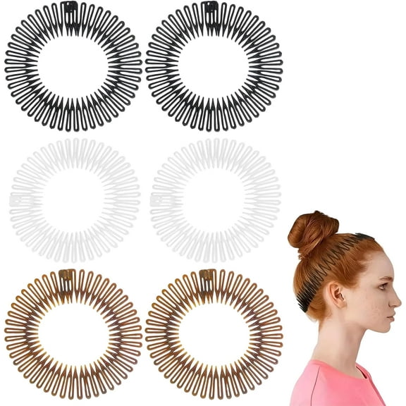 6 PCS Flexible Zig Zag Hairband, Flexi Comb Headband, 90s Zig Zag Hair Band for Women (Black, Brown, White)
