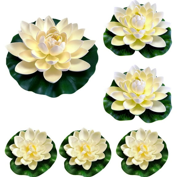 6 PCS Floating Flowers for Ponds, Artificial Foam Lotus Flowers Fake Floating Pond Plants Realistic Water Lily Pads Ornaments for Garden Pond Aquarium Fish Tank Decoration, 10,17,28cm