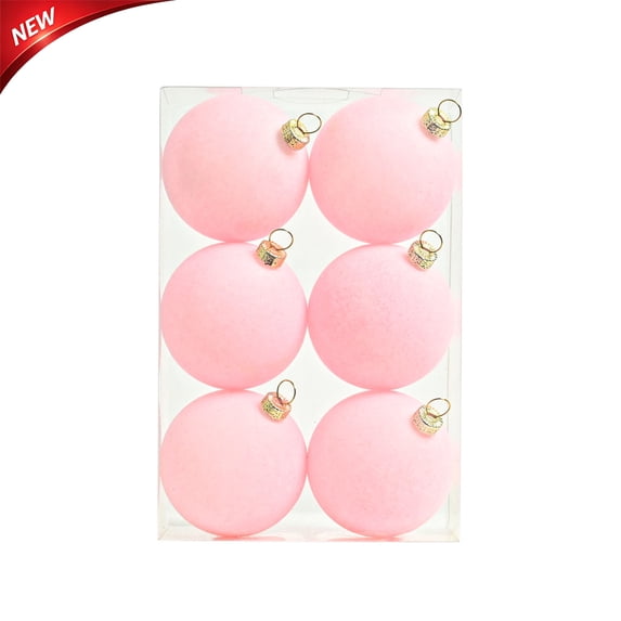 6 PCS Flocked Christmas Balls Ornaments for Christmas Tree, 2.36 Inch Shatterproof Velvet Xmas Bulbs Set, Indoor Outdoor Plastic Hanging Balls for Holiday Wedding Party (Pink)