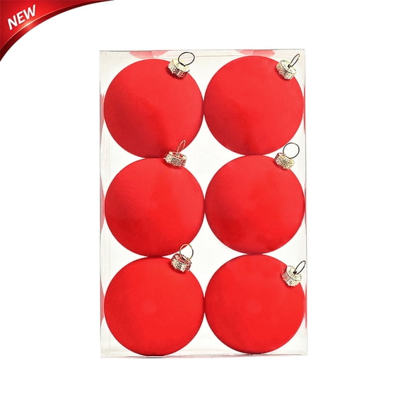 6 PCS Flocked Christmas Balls Ornaments for Christmas Tree, 2.36 Inch Shatterproof Velvet Xmas Bulbs Set, Indoor Outdoor Plastic Hanging Balls for Holiday Wedding Party (Red)
