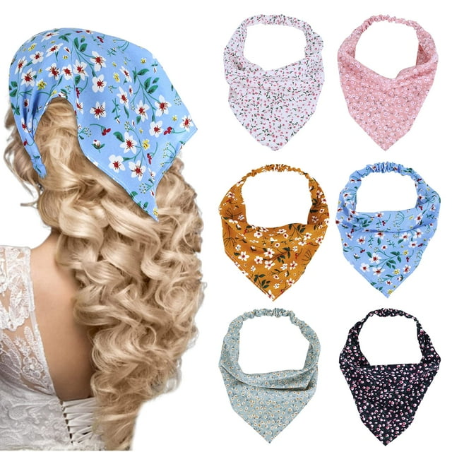 6 PCS Floral Head Kerchief Headband Chiffon Hair Bandanas Elastic Hair