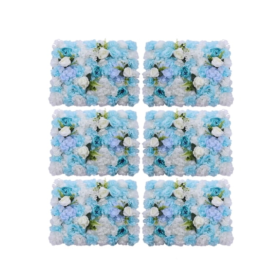 6 PCS Flower Wall Panel Backdrop Set 24x16 Inch 3D Silk Artificial Fabric White Blue Rose Peony Hydrangea Floral Wall Decoration Background for Wedding Birthday Bridal Party Photo