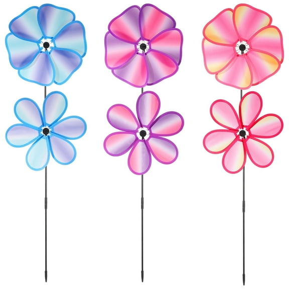 6 Pack 11 In Flower Wind Spinner, Colorful Floral Windmill Toy Decoration, Vibrant Handheld Pinwheel Decoration, Fabric Wind Spinners Outdoor Fun for ard Garden Lawn Parties and Gatherings