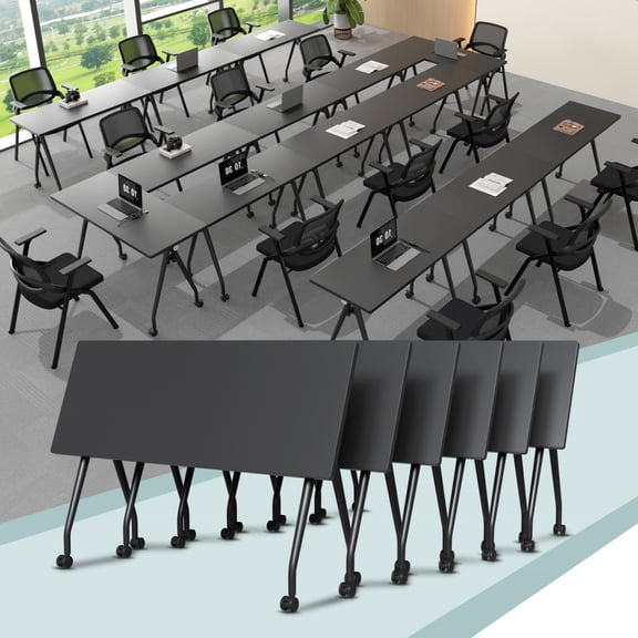 6 PCS Folding Conference Table, Conference Room Tables with Silent Wheels,61IN Modular Training Table Suitable for Offices Schools