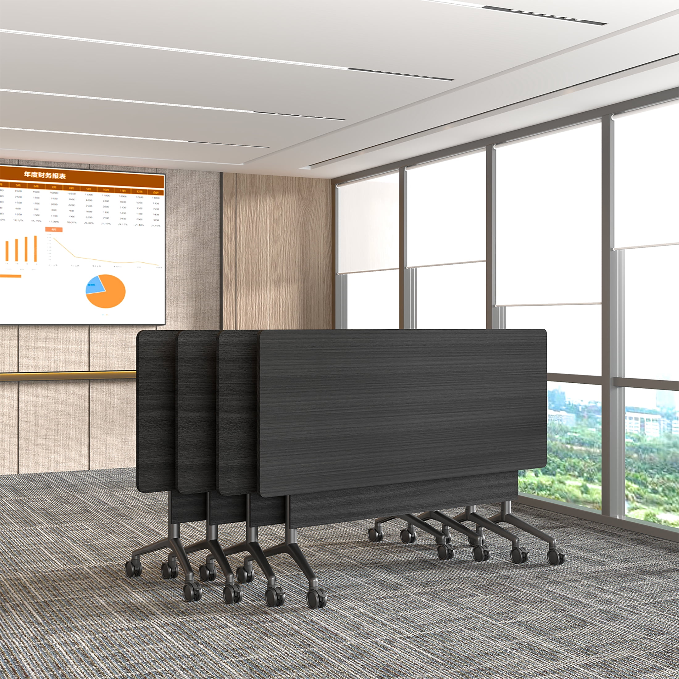 6 PCS Folding Conference Table on Wheels,55.1 IN Modular Flip-Top ...