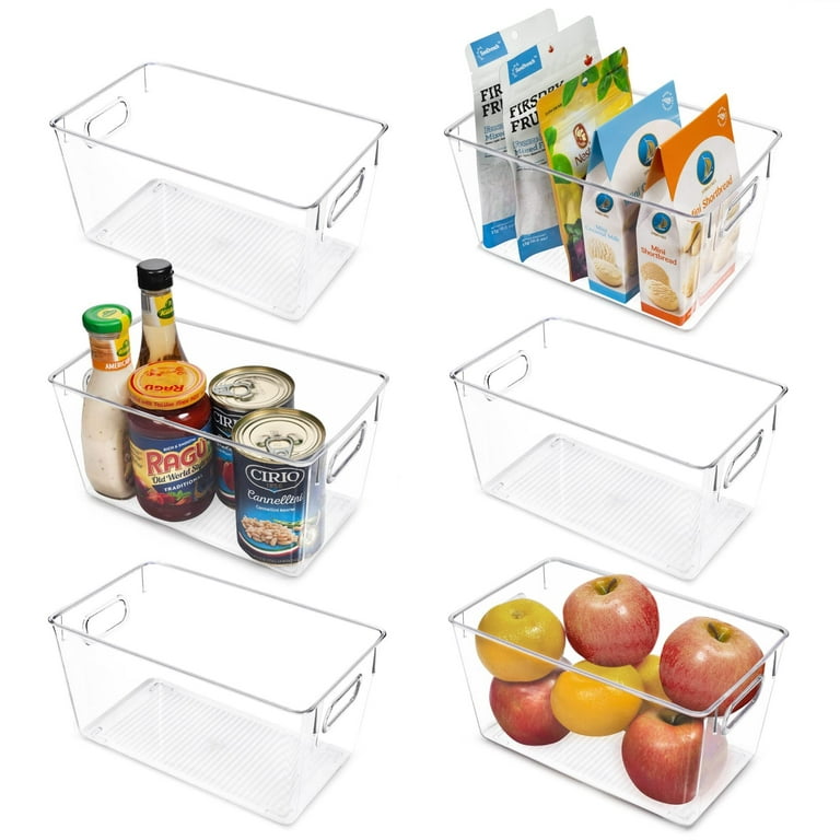 YIHONG Clear Plastic Storage Organizer Bins, 4 Pack Pantry Food Storage  Bins with Handle for Kitchen,Refrigerator, Freezer,Cabinet Organization and