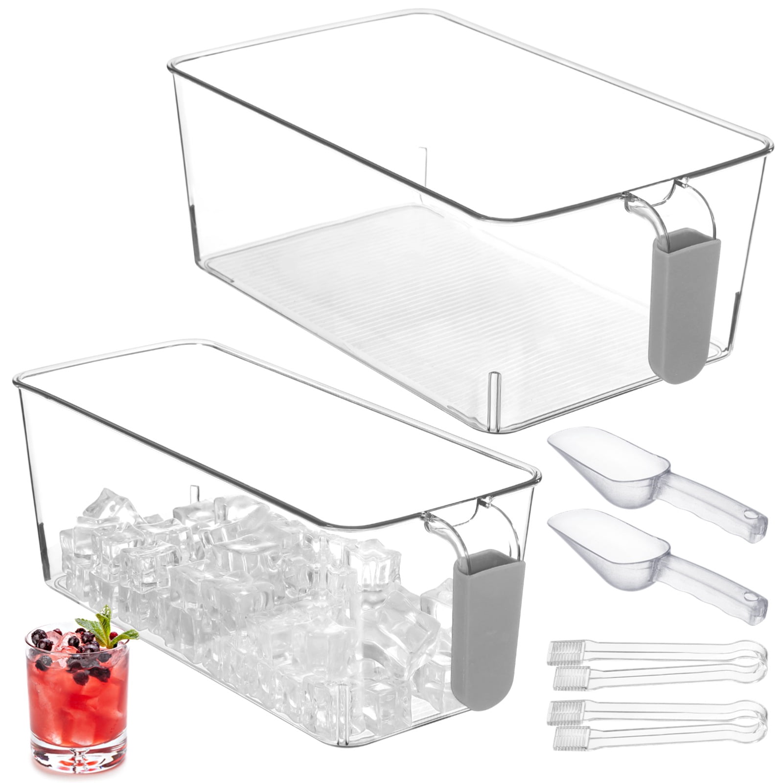 6 PCS Freezer Ice Bin Set, Clear Plastic Ice Bin with Scoop and Tong ...