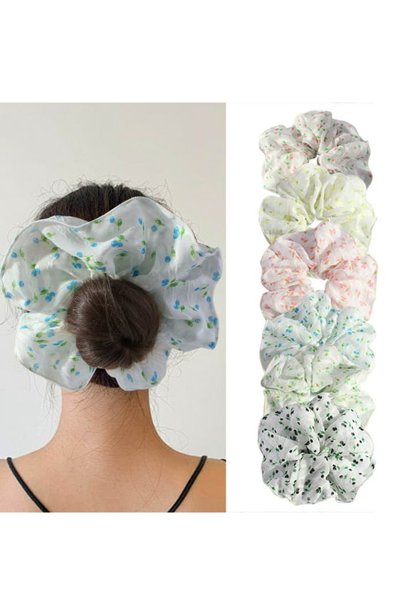 6 PCS French Oversize Jumbo Floral Hair Scrunchies Long Hair Eleastic Bands Scrunchy Hair Ties Ropes Ponytail Holders Cloth Bands for Girls and Women