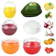 thumbnail image 1 of 6 PCS Fruit and Vegetable Storage Containers, Reusable Storage Keeper, Avocado Orange Lemon  Onion Garlic Tomato Shaped Saver Holder for Fridge, Refrigerator Crisper Vegetable for and Fruit, 1 of 7