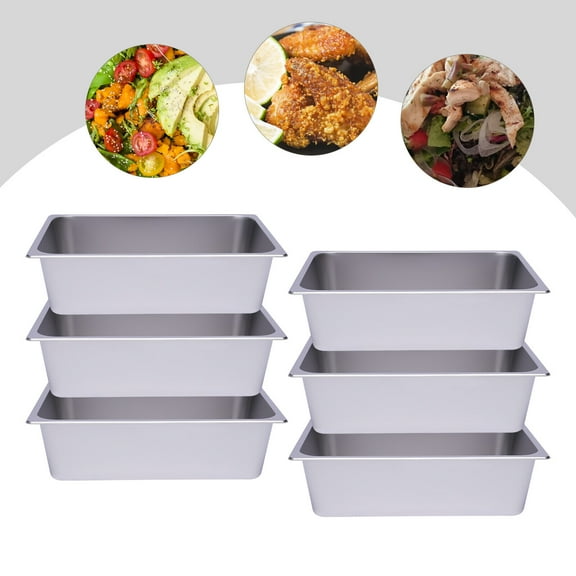 6 PCS Full-Size 6inch Deep Stainless Steel Steam Table Pans Hotel Food Prep Pans for Home, Cafeterias