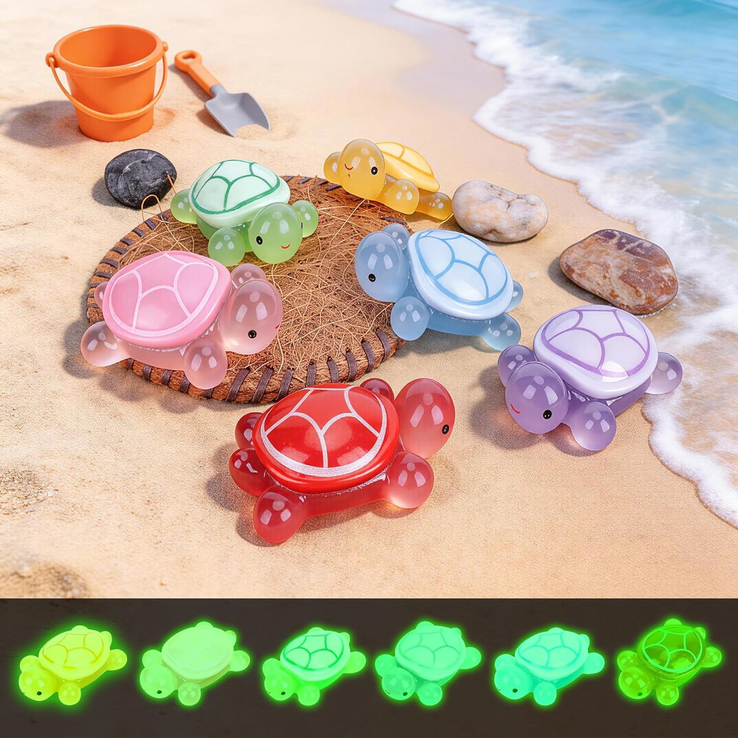 6 PCS Glow in The Dark Resin Turtles, Large Turtle Figurines for Aquarium Decor, Fish Tank Ornaments, Miniature Animals for Dollhouse, Fairy Garden, DIY Craft