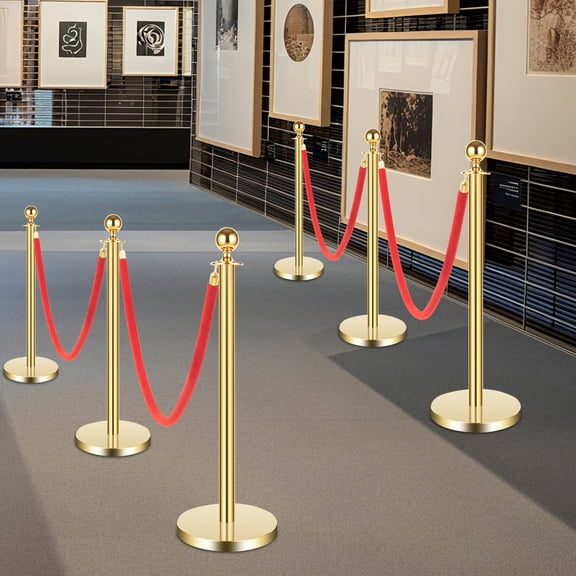 6 PCS Gold Stanchion Posts, Crowd Control Barriers, Stainless Steel Gold Stanchions for Parties, Weddings, Museums