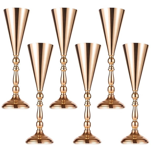 6 Pcs Gold Metal Trumpet Vases, 16.5 Inch Tall Centerpiece Vases, Elegant Wedding & Event Decor, Table Centerpieces for Parties, Hotels, Home
